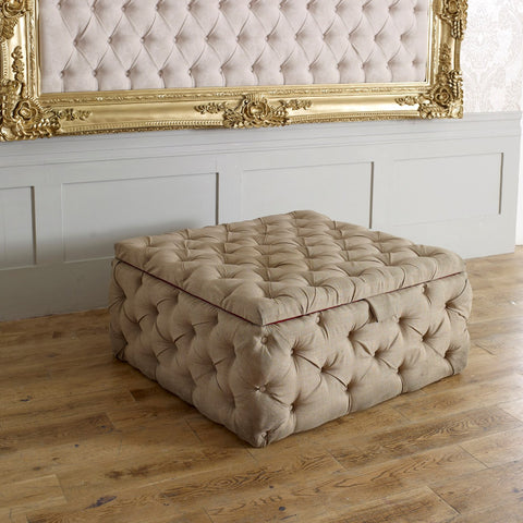 Small Square Chesterfield Buttoned Fabric Upholstered Fixed Bench / Stool / Seat-Footstool-Chic Concept