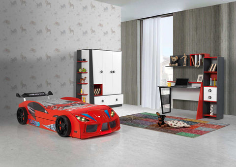 Speedy Boy Kids Red Race Car Bed with Pullout Bed -3FT Single-Children's Bed-Chic Concept