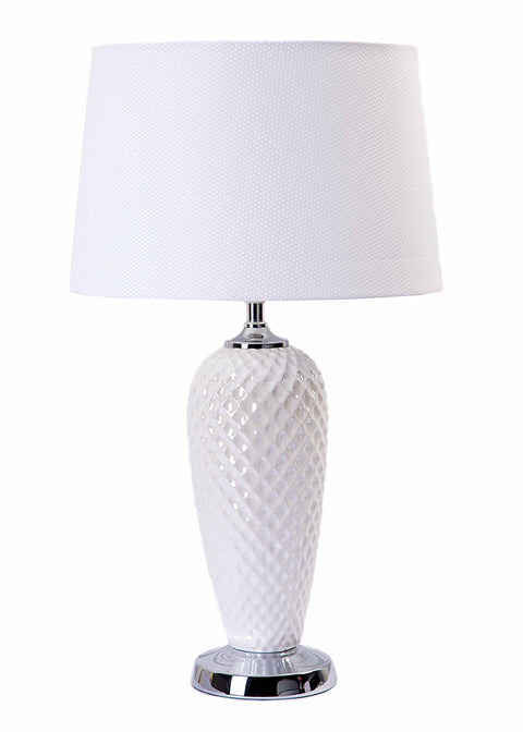 Modern Penn White Ceramic Chrome Base with White Fabric Shade Table Lamp-Table Lamp-Chic Concept