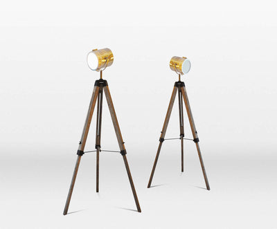 Vintage Metal Wood Large Tripod Floor Standing Lamp-Floor Lamp-Chic Concept