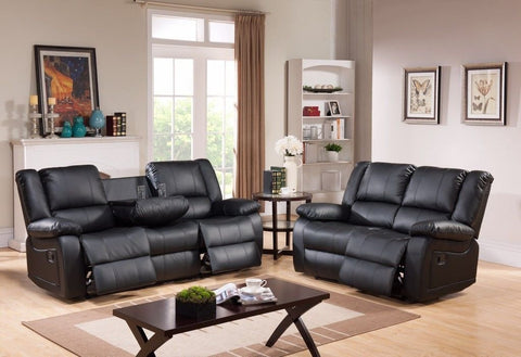 Modern Toronto Black Leather 3 Seater and 2 Seater Recliner Sofa Set with Drink Holder-Leather Sofa-Chic Concept