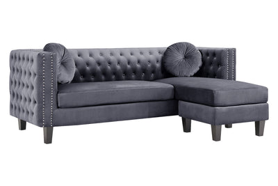 Grey Velvet Washington Chesterfield Corner Sofa-Chesterfield Sofa-Chic Concept