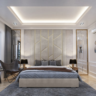 New Chevron Design Wall Mounted Headboard Fabric Upholstered Bed - Build Your Bed-Bed-Chic Concept
