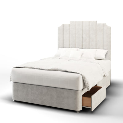 Art Deco Steps Vertical Panels Bespoke Tall Headboard Divan Bed Base with Mattress Options-Divan Bed-Chic Concept