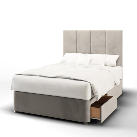 Brooklyn Four Panel Fabric Upholstered Tall Headboard with Divan Bed Base & Mattress Options-Divan Bed-Chic Concept