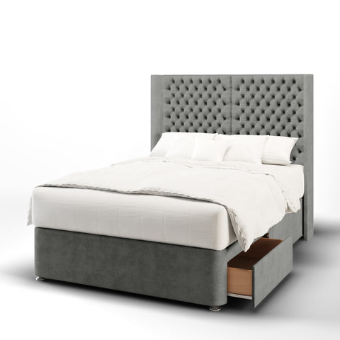 Seville Double Panel Chesterfield Straight Wing Bespoke Headboard Divan Base Storage Bed-Divan Bed-Chic Concept