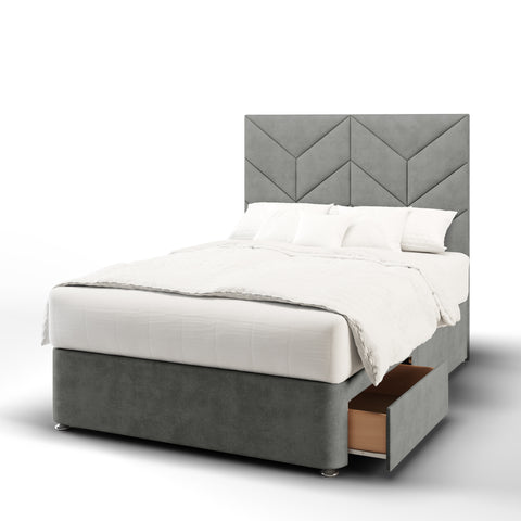 Descent Chevron Design Bespoke Tall Headboard Divan Bed Base with Mattress Options-Divan Bed-Chic Concept