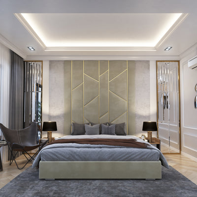 New Chevron Design Wall Mounted Headboard Fabric Upholstered Bed - Build Your Bed-Bed-Chic Concept