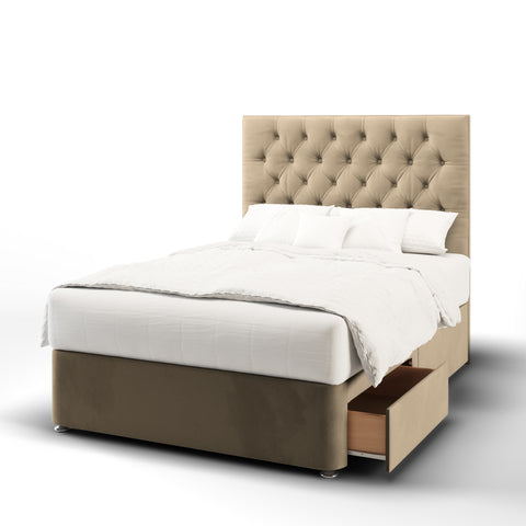 Savoy Chesterfield Buttoned Fabric Upholstered Tall Headboard with Divan Bed Base & Mattress Options-Divan Bed-Chic Concept