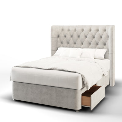 Duke Chesterfield Wing Bespoke Tall Headboard Divan Base Storage Bed with Mattress options-Divan Bed-Chic Concept