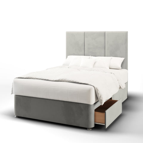 York Three Panel Fabric Upholstered Tall Headboard with Divan Bed Base & Mattress Options-Divan Bed-Chic Concept