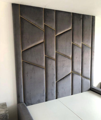 New Chevron Aluminium Gold Strips Design Wall Mounted Headboard Fabric Upholstered Bed - Build Your Bed-Bed-Chic Concept