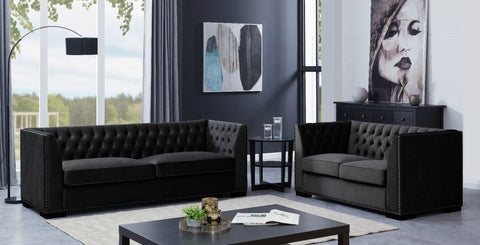 Chester Black Velvet Chesterfield Sofa Sets-Fabric Sofa-Chic Concept