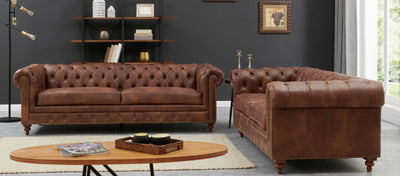 Chesterfield Brown Leather Sofa Sets-Chesterfield Sofa-Chic Concept