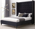 4FT6 Double Melrose Buttoned Black Velvet Fabric Sleigh Bed-Sleigh Bed-Chic Concept