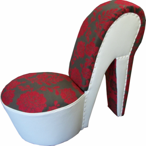 Bespoke White Leather & Red Floral Stiletto Shoe Chair-Shoe Chair-Chic Concept