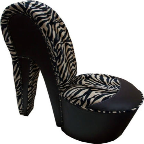 Bespoke Brown Leather & Tan Zebra Stiletto Shoe Chair-Shoe Chair-Chic Concept