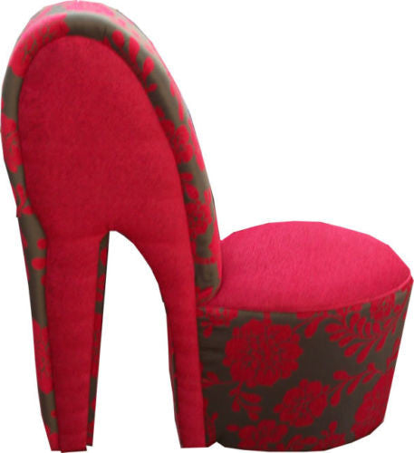 Bespoke Red Plain & Red Floral Stiletto Shoe Chair-Shoe Chair-Chic Concept